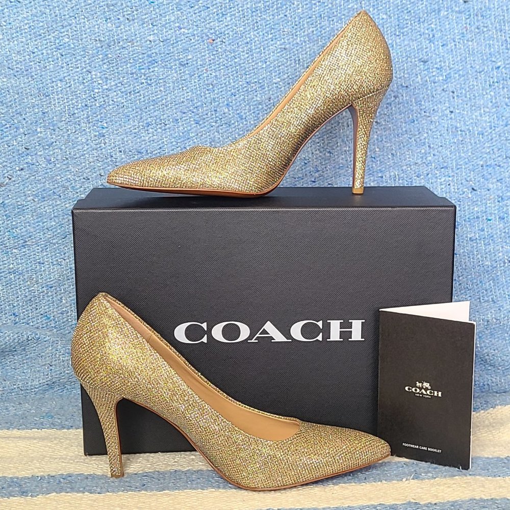 COACH Addie 90 Metallic Fabric Pumps - New in Box